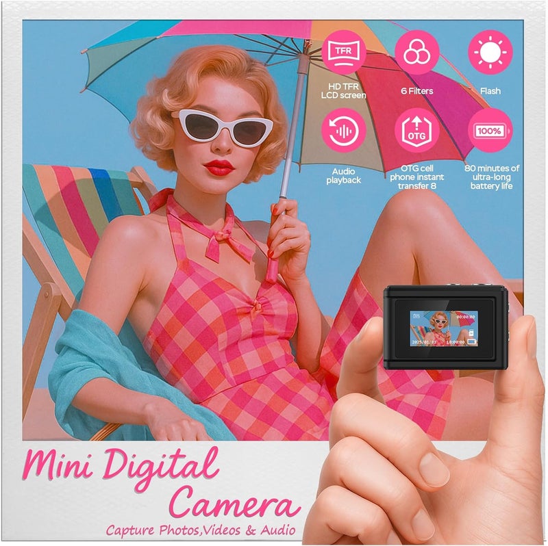 Dienspeak Mini Camera 1080P HD Video Recorder - Keychain Digital Camcorder with 64GB Card, 0.96" HD Display, Long Battery Life, Ultra-Portable Tiny Camera for Travel/Vlog/Night Shots, Black - Image 3